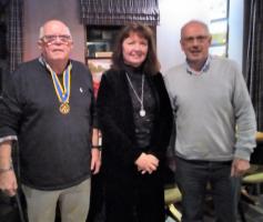 Linda Patterson with President Mine McNeice and Rotarian Jim Henry